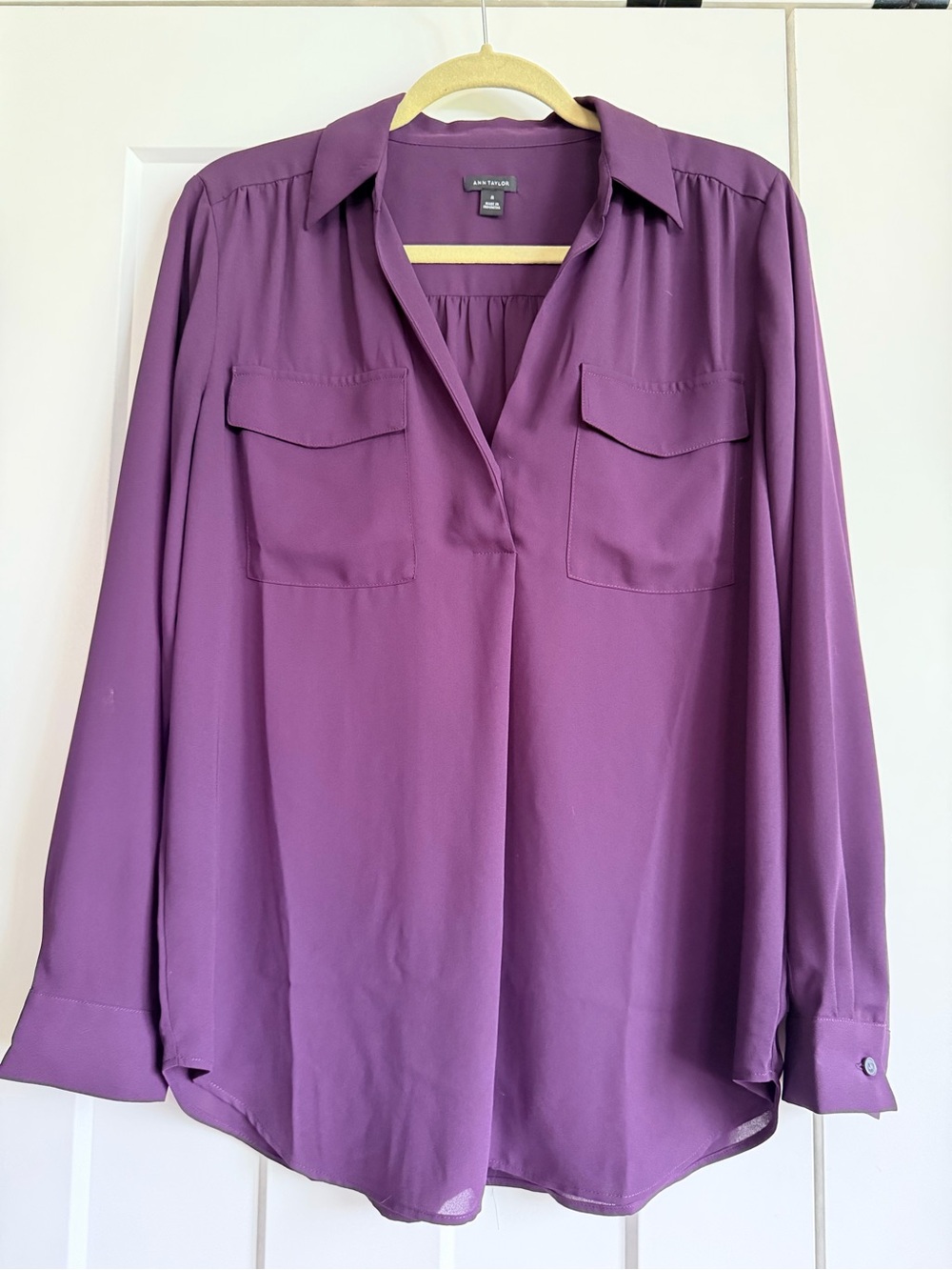 Ann Taylor plum camp shirt - size medium